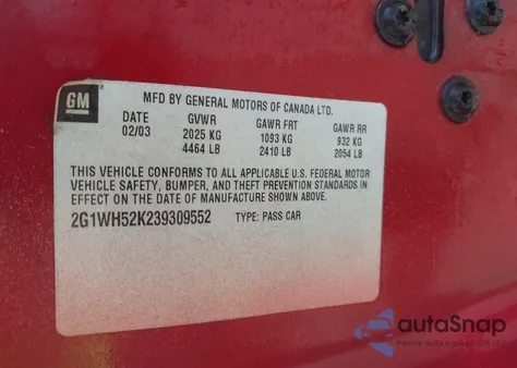 2003 Chevrolet Impala Ls из США, поврежденный, VIN 2G1WH52K239309552